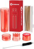 Groove J Cornelius Portable Spice Grinder Plastic All-in-One Cone Case with Magnetic Top - King Size Pre-Roll cones(12 included), Rolling Machine for Single Cones (Red)
