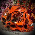 Black/Orange/Sparkly Gold Flowers/Dove Sugar Skull
