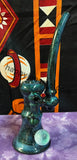 9" Sparkly Blues & Greens Stand Up Bubbler With Large White Sparkly Marble