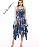 Women's Casual Tie Dye Spaghetti Strap Pixie Fit & Flare Dress