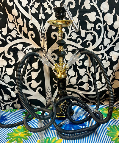 20” 4 Hose Black W/Gold Flowers Hookah