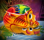 Orange with Multicolor/Birds Sugar Skull Talavera pottery