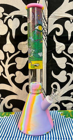 14” Silicone/Glass W/Art Beaker Waterpipe