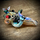 Fumed Floral W/Flat Marbles Handpipe