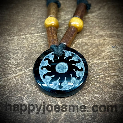 Obsidian Carved Sun Adjustable Necklace