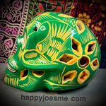 Green With Gold Sparkly Flowers/Doves Sugar Skull