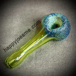 Clear Green W/Blue Textured Frit Handpipe