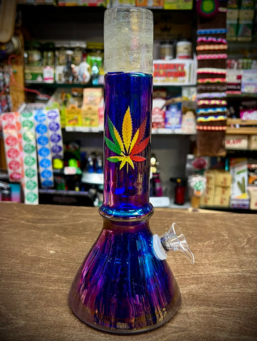 12” Heavy Base Beaker W/Leaf Print Waterpipe