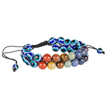 Two layer chakra bead evil eye adjustable bracelet