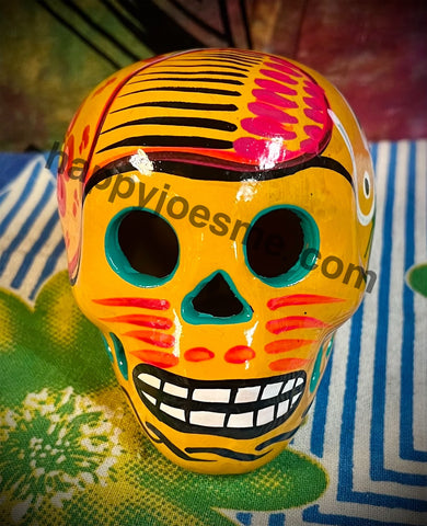 Orange with Multicolors/Bird Sugar Skull Talavera pottery