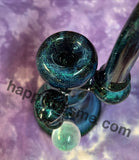 9" Sparkly Blues & Greens Stand Up Bubbler With Large White Sparkly Marble