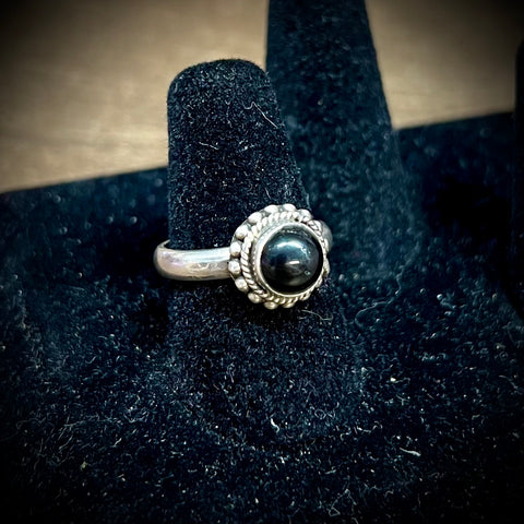 Black Onyx 925 Silver Ring Size-7