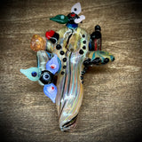 Fumed Floral W/Flat Marbles Handpipe