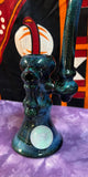 9" Sparkly Blues & Greens Stand Up Bubbler With Large White Sparkly Marble