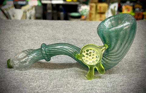 6” Sparkly Teal W/Slime Green Honeycomb Droop Marble Sherlock