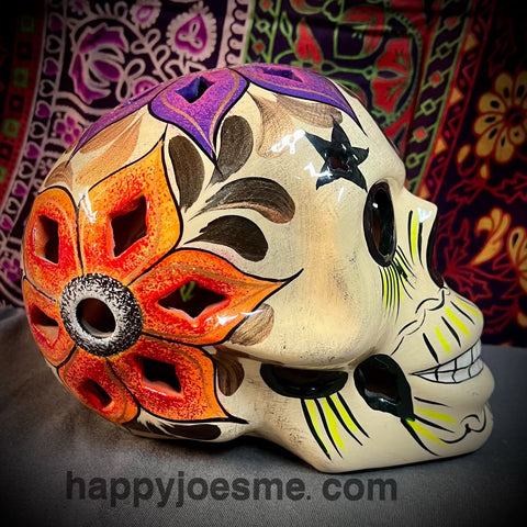 Cream With Three Colored Flowers Sugar Skull