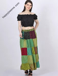 Women's Multi Patch Elastic Waist Drawstring long Skirt