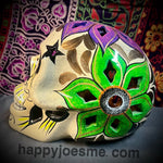 Cream With Three Colored Flowers Sugar Skull