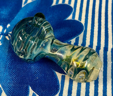 Silver Fume Spin&Rake W/Green Nub Blue Handpipe