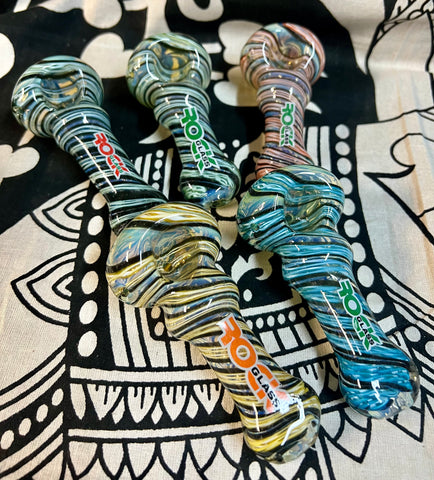 4” Rock Glass Assorted Colors Canework Handpipe