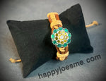 Faux, leather flower heart bracelet