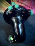 Black Sherlock w/ Color Bowl & 3 Green Beads & Opal