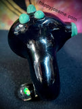 Black Sherlock w/ Color Bowl & 3 Green Beads & Opal