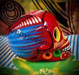 Red with Multicolors/Bird Sugar Skull Talavera pottery