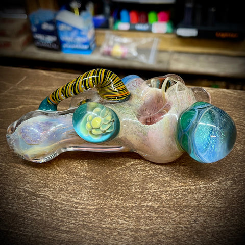 6" Frit Fumed Handpipe w/ Horn & Multiple Marbles by Zach U-Shüd