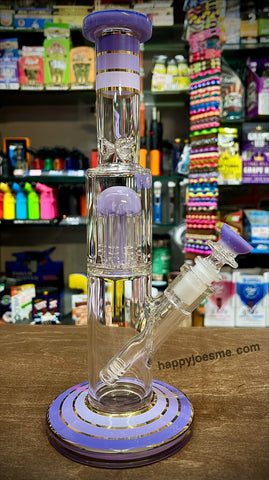 12” Single Perc Straight Neck Gold/Purple Waterpipe