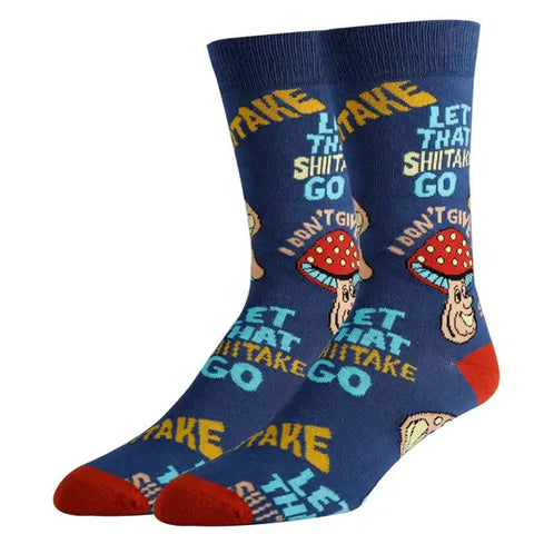 Men’s Mushroom Let That Shittake Go Mid Calf Socks