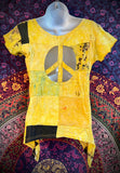 Tie Dye Patchwork W/Peace Sign Cut Out on Back Top