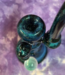 9" Sparkly Blues & Greens Stand Up Bubbler With Large White Sparkly Marble