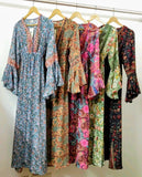 Floral V Neck - Maxi Dress - Bell Sleeves