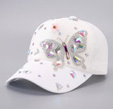 Snap Back Baseball Hat with Bedazzled Butterfly on Front