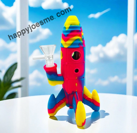 8” Multicolor Silicone/Glass Rocket Waterpipe