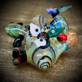 Fumed Floral W/Flat Marbles Handpipe