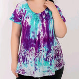 Sheer Shoulder Tie Dye Lace Up Top
