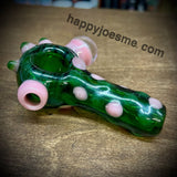 4" Green Handpipe W/ Pink Spots & Reduction Marble