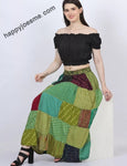 Women's Multi Patch Elastic Waist Drawstring long Skirt