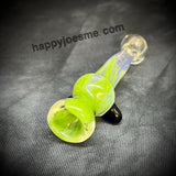Silver Fume Green Frit Glass Chillum W/Angled Mouthpiece