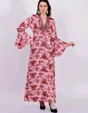 Floral V Neck - Maxi Dress - Bell Sleeves
