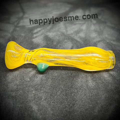 Clear/Yellow W/Green Bump Glass Chillum