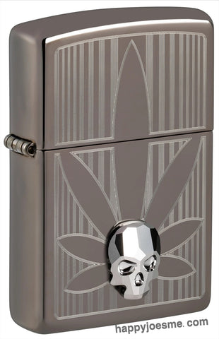 Zippo-Cannabis Crystal Skull Emblem Black Ice Lighter