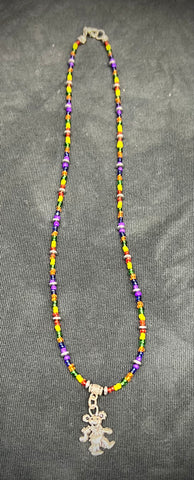 Multicolor Beaded Dancing Bear Necklace