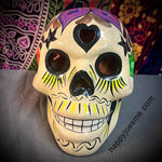 Cream With Three Colored Flowers Sugar Skull