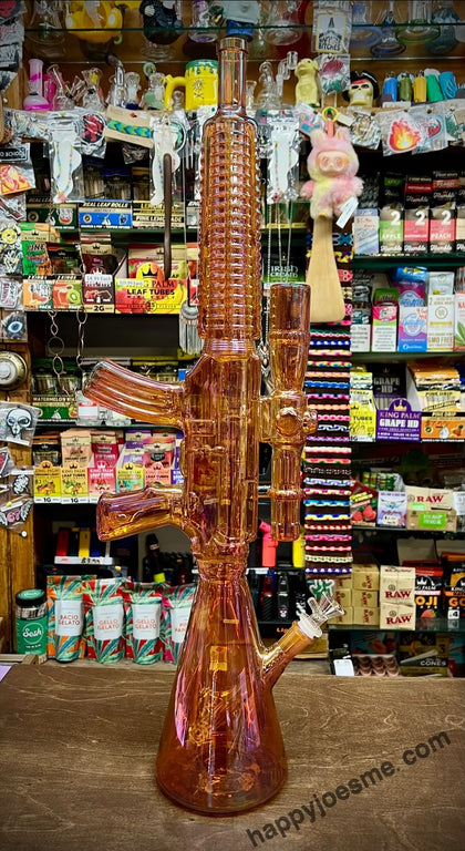 25” Amber Iridescent Glass Assault Rifle Waterpipe