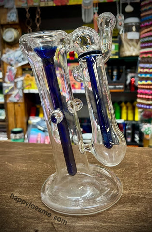 Double Chamber Blue/Clear American Bubbler