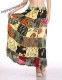 Women's Multi Patch Elastic Waist Drawstring long Skirt