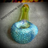Clear Green W/Blue Textured Frit Handpipe
